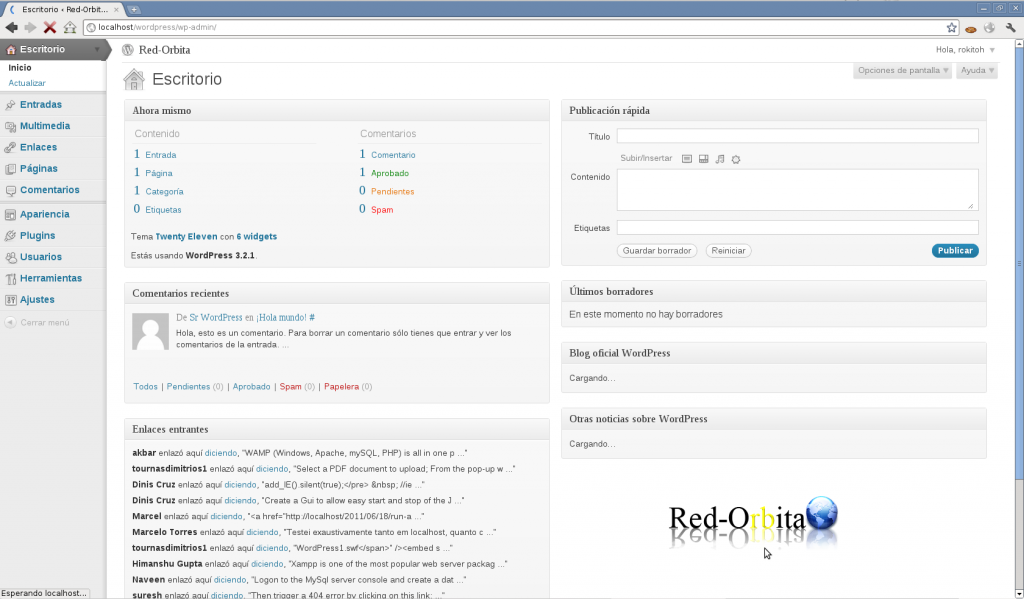WordPress dashboard