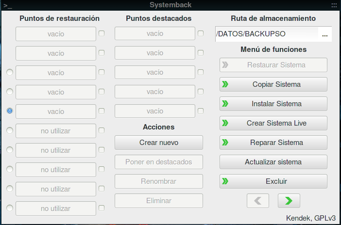 Systemback crear puntos de restauración