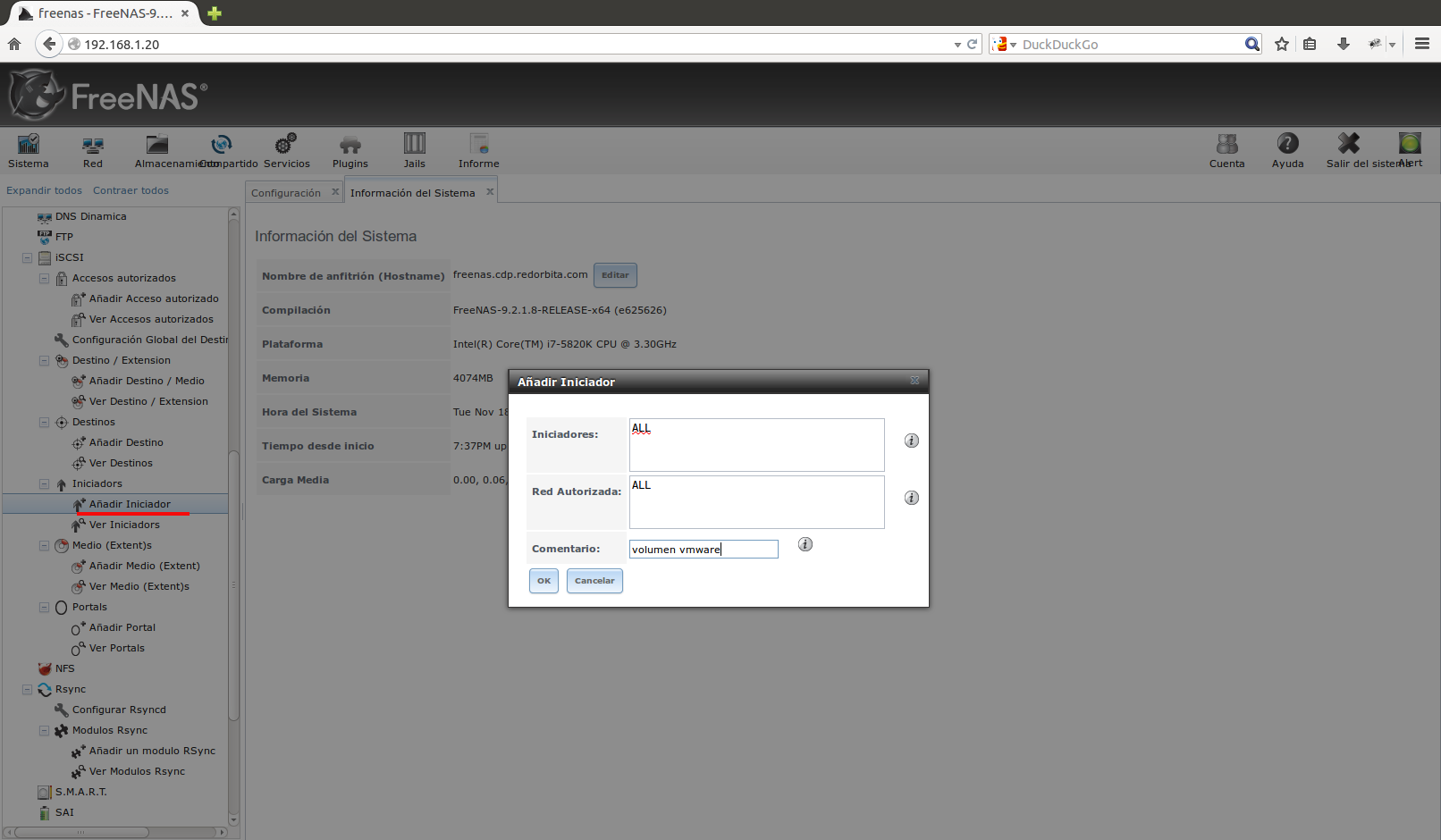Configurar iSCSI en FREENAS y conectarlo a VMware ESXi