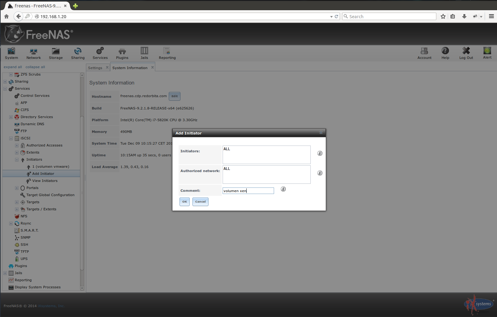 Configurar iSCSI en FREENAS y conectarlo a XenServer