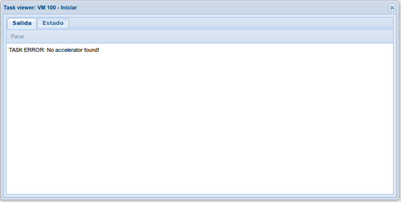 Proxmox Error: No accelerator found