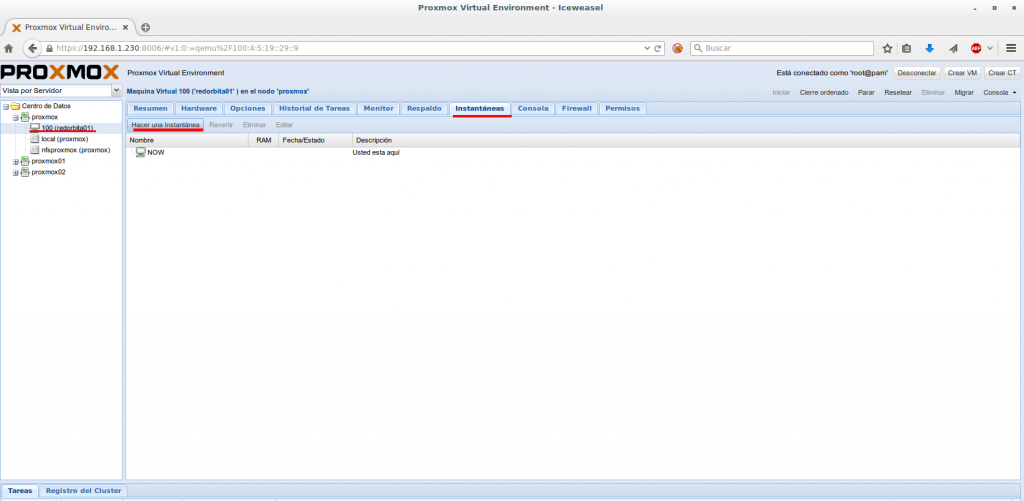 snapshot y backups en PROXMOX