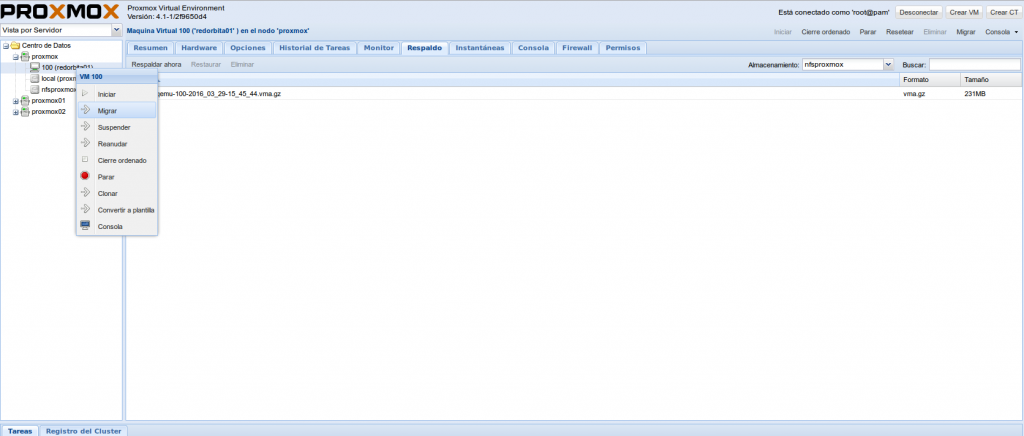 Migración de VM entre servidores  Proxmox VE