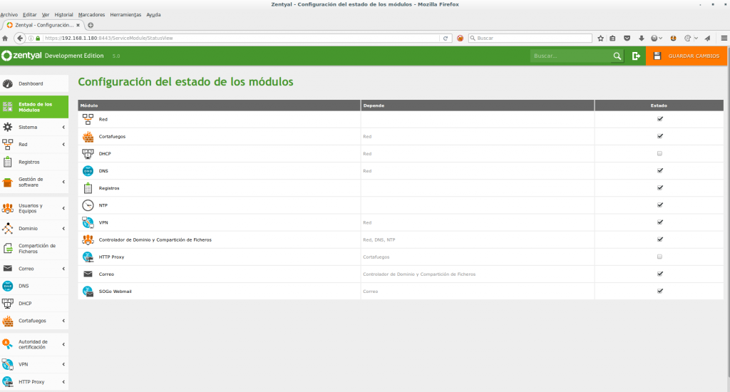 Instalar servidor de correo en Zentyal 5