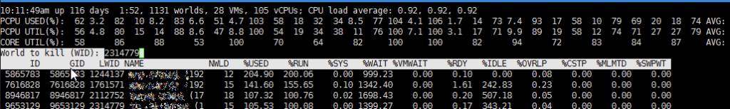 matar un proceso de máquina virtual en ESXI con ESXTOP