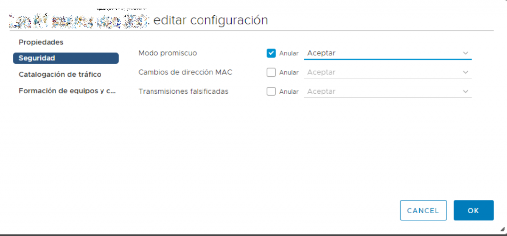 Configurar tarjetas de red de ESX en modo promiscuo