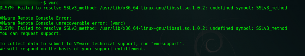 Vmware vmrc says Failed to resolve SSLv3_method undefined symbol