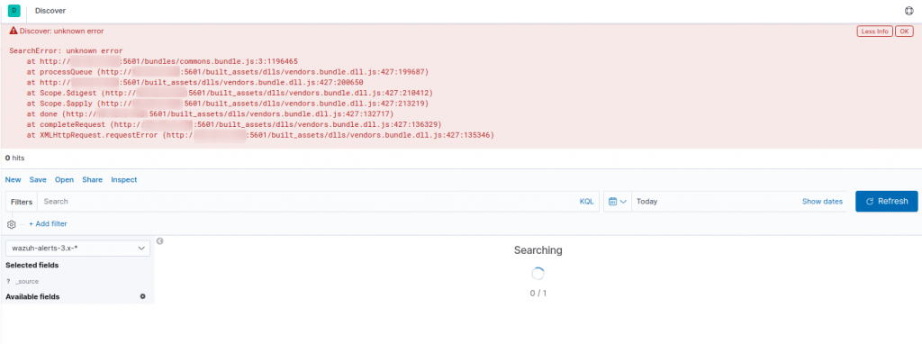 Discover: unknown error  Less Info OK SearchError: unknown error en Kibana