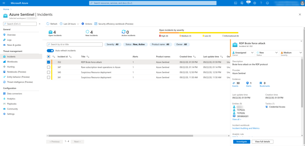 Detectar ataque Fuerza bruta RDP en Azure Sentinel