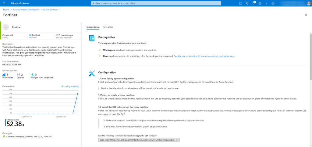 Conectar datos de Fortinet a Azure Sentinel