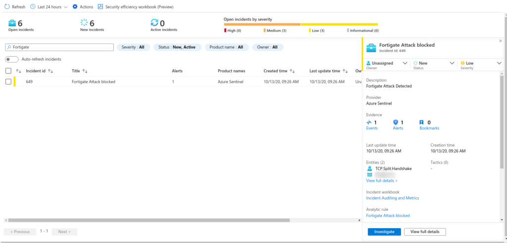Creación de reglas en Azure Sentinel para Fortigate