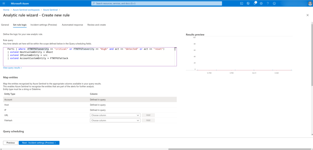 Creación de reglas en Azure Sentinel para Fortigate