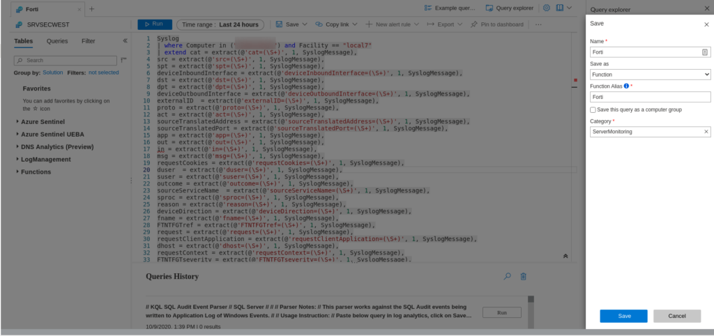 Parsear logs de Fortigate en Azure Sentinel