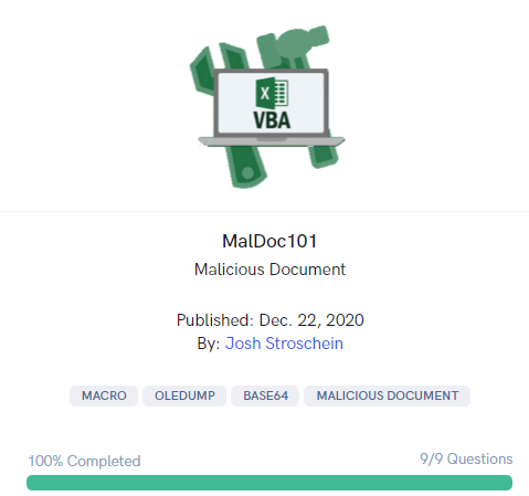 Cyberdefenders – MalDoc101 writeup