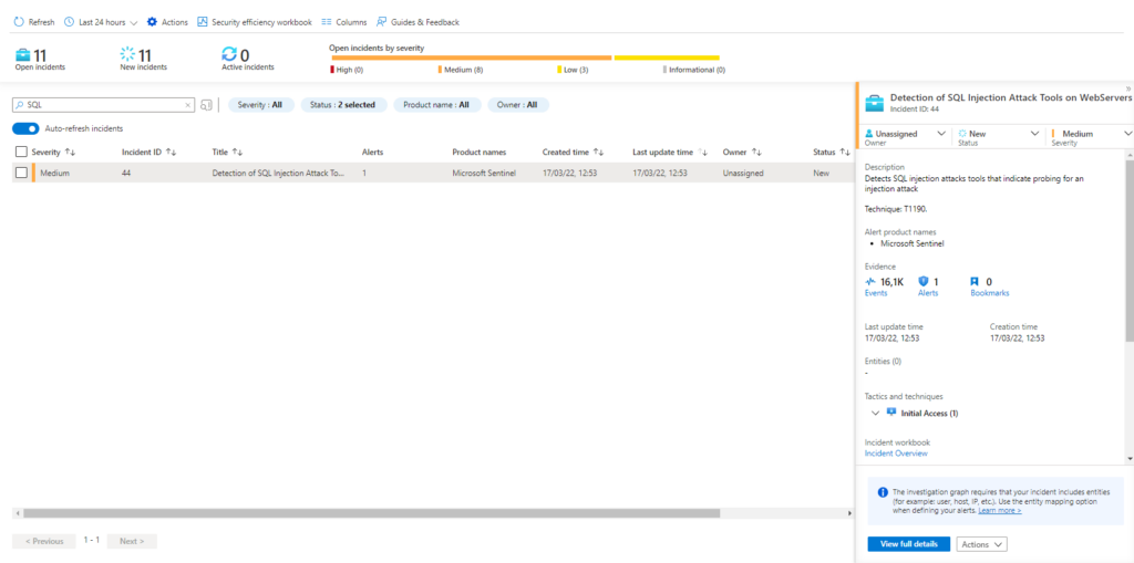 Azure Sentinel – Detectar SQL Injection