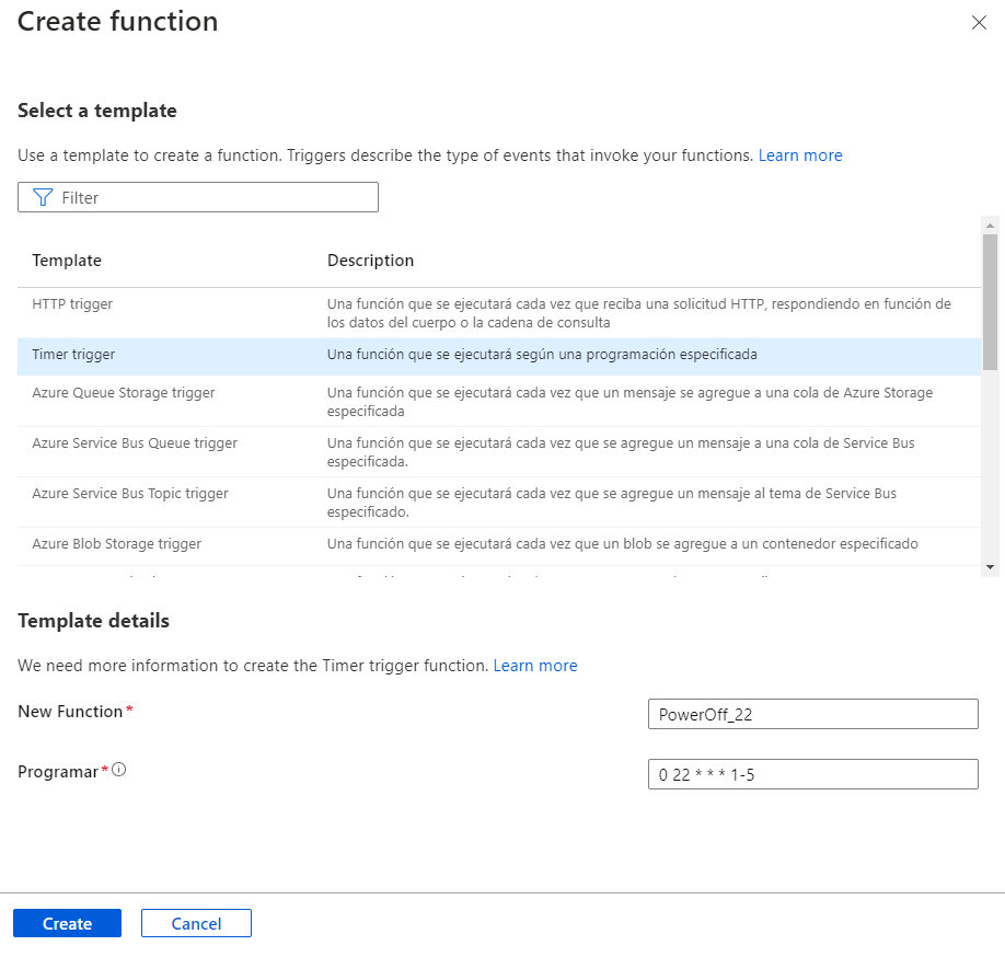Apagado y encendido automatico de VM con Azure Fuctions APP