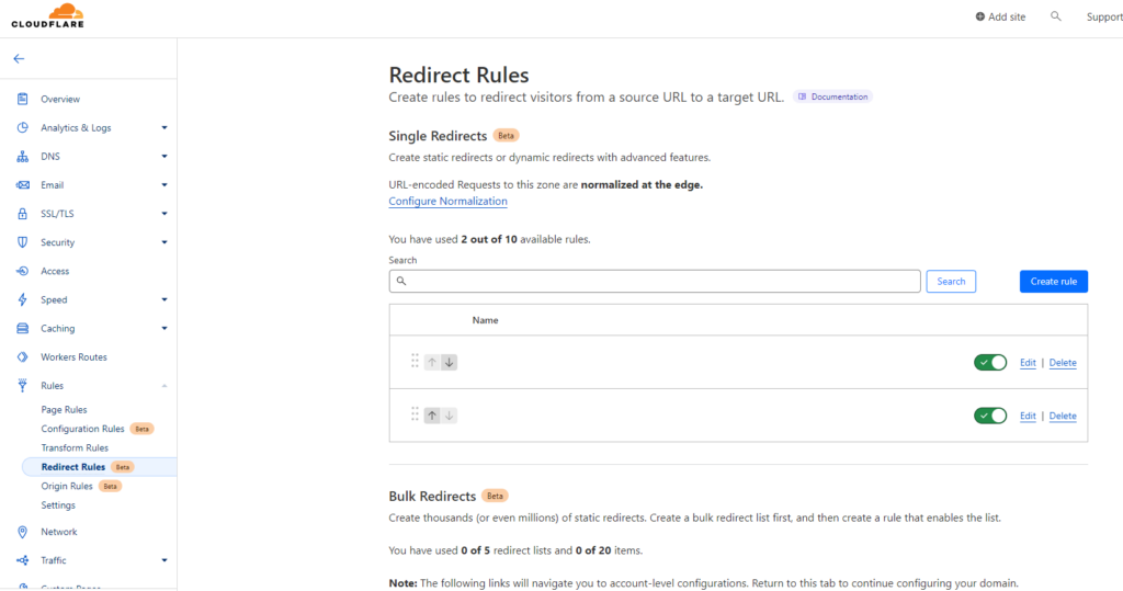 Crear reglas de redirección en CloudFlare