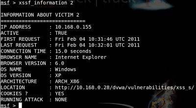 XSSF victim information